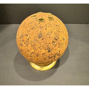 Vintage PARK SHERMAN Rotating Cork BULLETIN BALL Desk Organizer MCM Brass Base